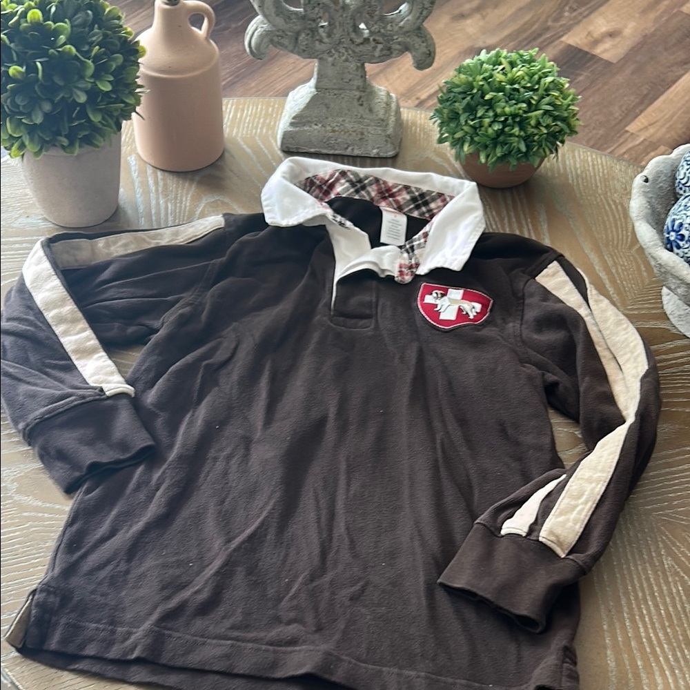 Boys Gymboree Saint Bernard Rescue Dog Brown Long Sleeve Rugby Shirt Size 8